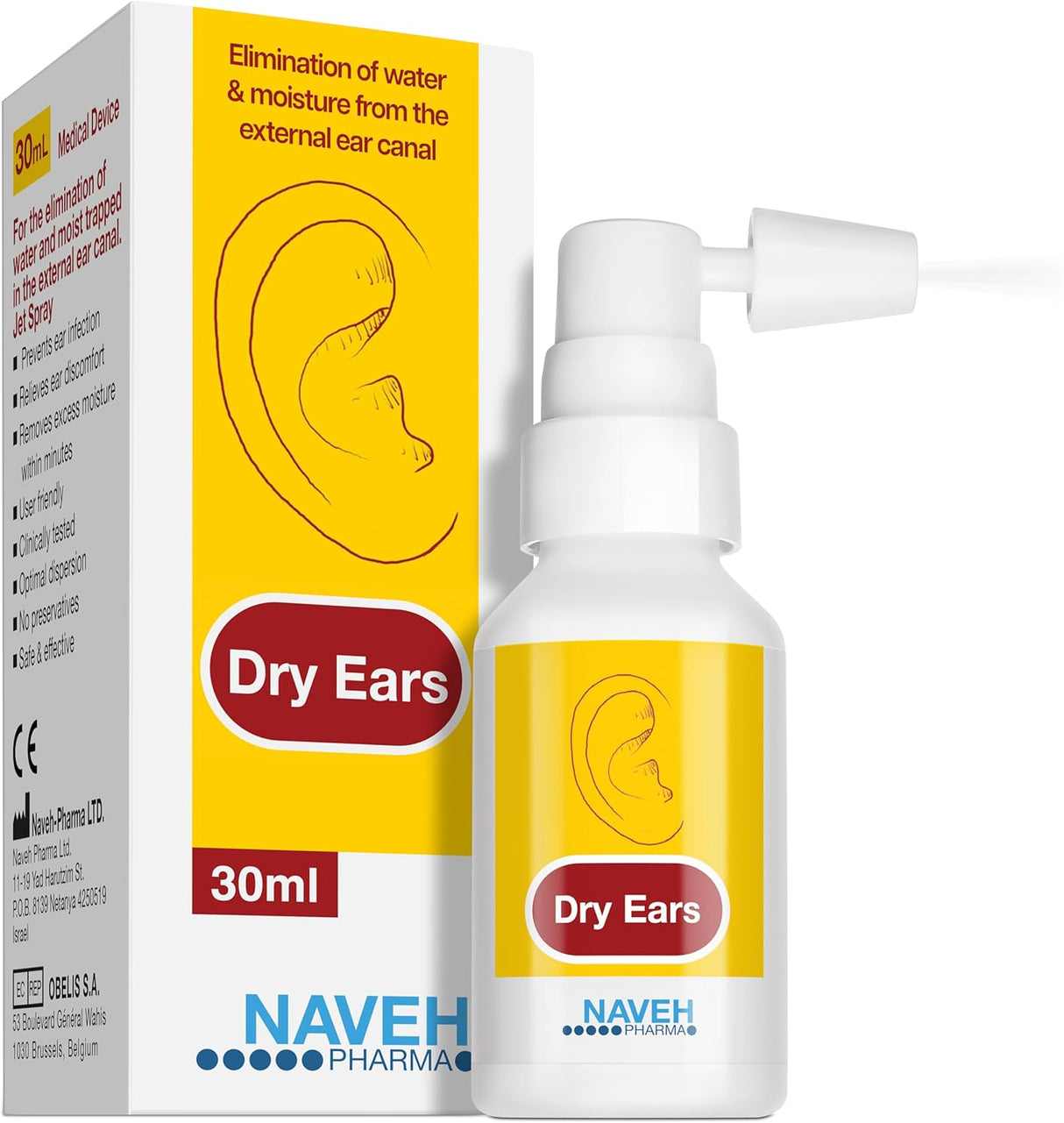 NAVEH PHARMA Dry Ears -Swimmers Ear Drops Spray - Ear Drying Drops for Swimmers Adults and Kids/Remove Water Trapped in Ears and Prevent Pain, Infection, and Hearing Loss (30 ML).