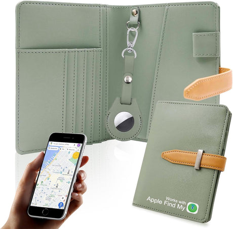 EPROICKS Airtag Passport Holder, RFID Travel Passport Wallet, with Findertag Locator, PU Leather Travel Wallet, Travel Documents Organizer, Compatible with Apple Find My iOS Only (Black).