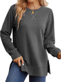 Saloogoe Sweatshirt for women Side Split Fall Fashion 2023 Long Sleeve Shirts Trending Now, 02-grey, Medium.