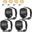 Vegena Sports Stopwatch Timer, 4 Pcs Sport Digital Stopwatch with 4 Stainless Steel Whistles, Display Sports Digital Stopwatch, Multi Handheld Stopwatch Timer for Coaches Swimming Running Training.