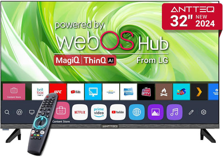 Antteq 25 Inch Smart TV, WebOS FHD TV MagiQ 25" with ThinQ AI Voice Magic Remote, BBC Freeview Netflix YouTube Airplay WiFi 2024 Black Televisions.