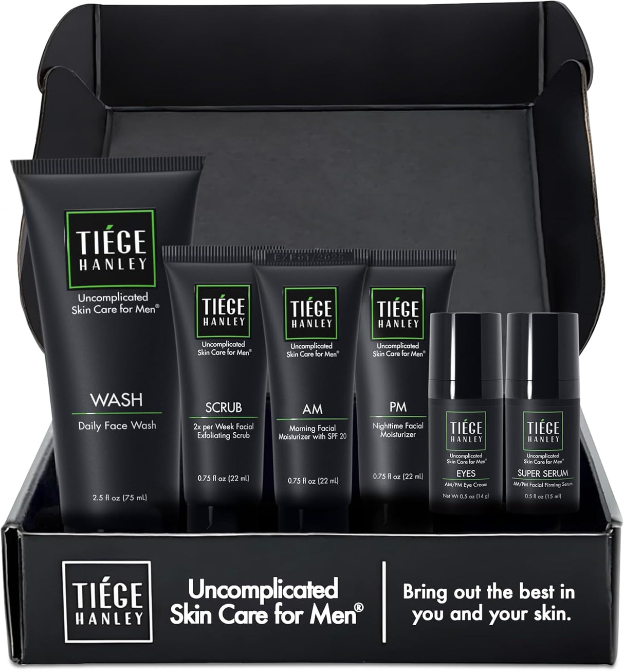 Tiege Hanley Men’s Skin Care System - Level 3 | Mens Anti Aging Routine Product Set: Face Wash, Serum, Day & Night Moisturizer, Exfoliating Scrub & Eye Cream | Tighten & Hydrate Your Best Looking Skin.