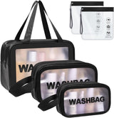 WUBAYI 5Pcs Clear Toiletry Bag, Waterproof PU Makeup Bag with Zipper Handle, Portable Airport Cosmetic Bag for Women & Men, Travel Accessories Wash Bag for Travelling & Holiday (Black).