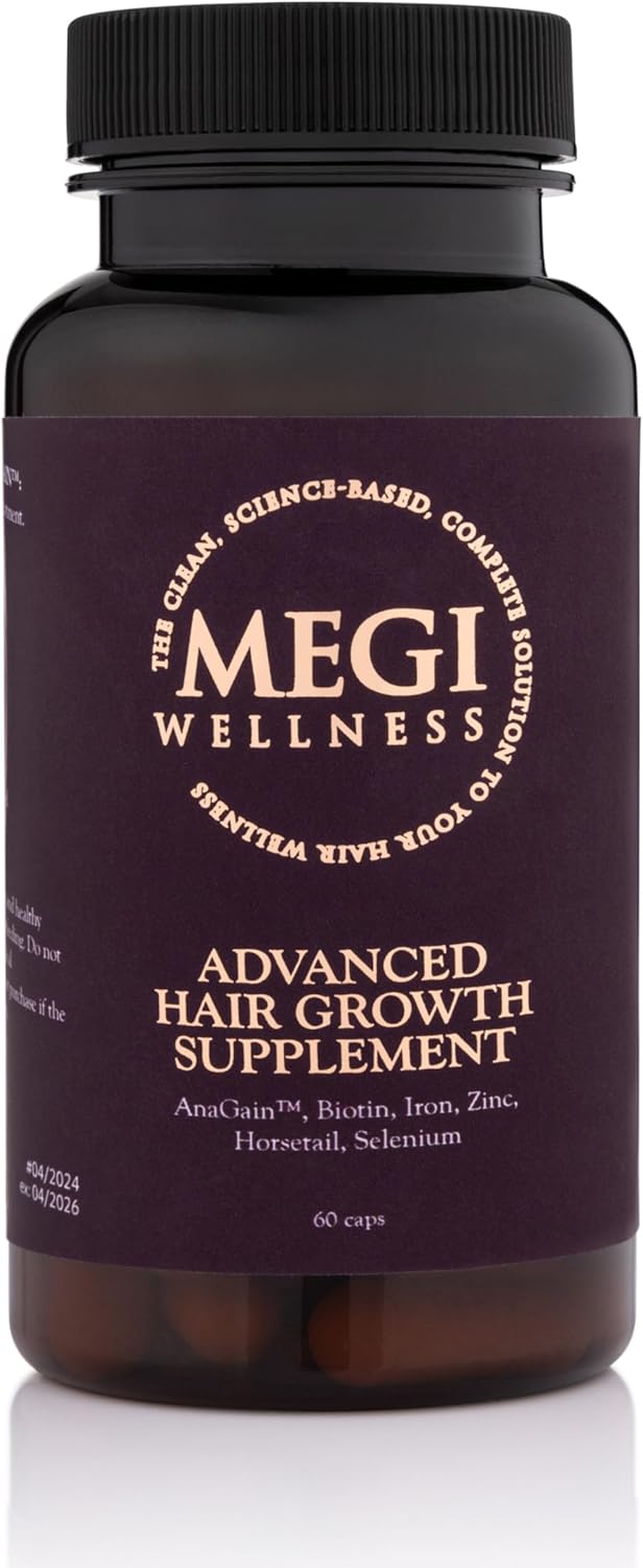 MEGI Wellness Advanced Hair Growth Supplement | Powered by AnaGain, Biotin, Zinc & Selenium | High Strength Hair Vitamin Complex for Women & Men.