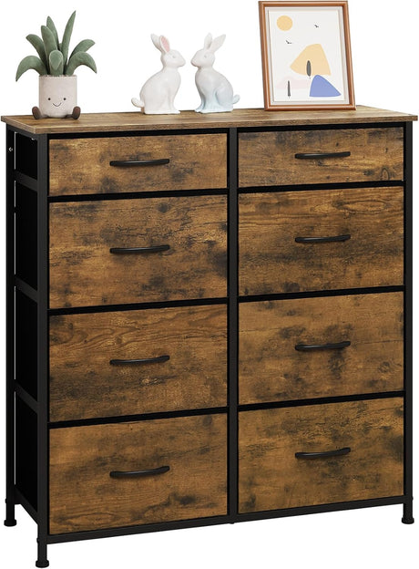 WOLTU Drawers Dresser, Fabric Storage Drawer Unit with 8 Drawers, Organiser with Drawers for Bedroom, Playroom, Closet, Living Room, Rustic Brown Storage Unit with Metal Frame, E1 Grade MDF, SSK006hov.