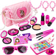 Pretend Play Makeup Set 19pcs - Fake Cosmetic Toys Kit with Pink Purse, Smartphone, Sunglasses, Birthday Gift for Little Girls.