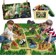 Mini Tudou 12 Pcs Safari Animals Figures Toys w/ 145x98CM Large Activity Play Mat, Realistic Jumbo Jungle Wild Zoo Animals Figurines Playset w/ Elephant, Giraffe, Lion for Kids Toddlers Boys & Girls.