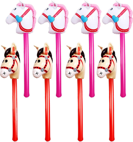 8 Pcs 40 Inch Inflatable Horse Stick Cute Horsehead Stick Balloon Colorful Inflatable Horsehead Stick Blow Up Pony Stick Toys for Christmas Cowboy Cowgirl Horse Theme Party Decor (2 Color).