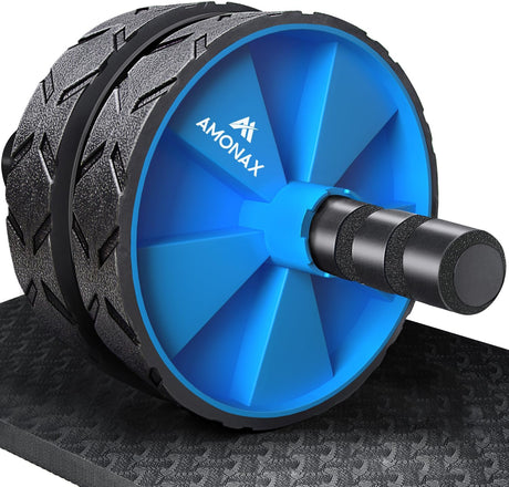 Amonax Convertible Ab Wheel Roller with Large Knee Mat for Core Abs Rollout Exercise. Double Wheel Set with Dual Fitness Strength Training Modes at Gym or Home.