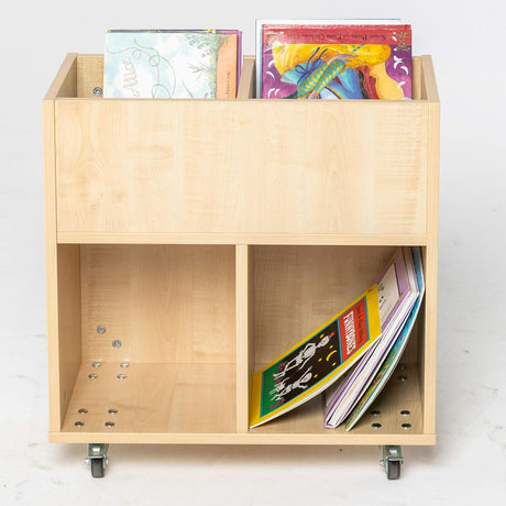 Wonderwall Slimline Mobile Kinderbox Book Storage Unit (Beech, with 3 bays & 3 undershelves) ideal school, library, & early years learning resource.