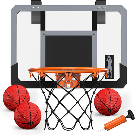 HYES Mini Basketball Hoop Indoor with Scoreboard, Basketball Hoop for Kids with 3 Balls, Pump, Door Basketball Toy Gifts for Kids Boys Girls Teens.