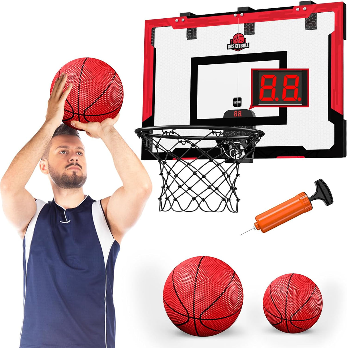 24" x 16" Large Basketball Hoop Indoor, Over Door Basketball Hoop with Sturdy Backboard, Big Basketball Toys Gifts Ideas for Man Kids Teens Adults Boys Girls.