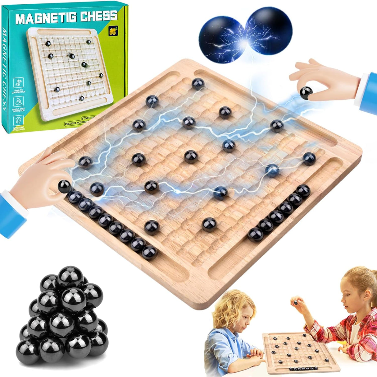 Upgraded Magnetic Chess Game, Magnet Game, Portable Magnetic Stones Game Chess Board, Fun Table Top Magnet Game Strategy Game for Kids & Adults Family Party Games..