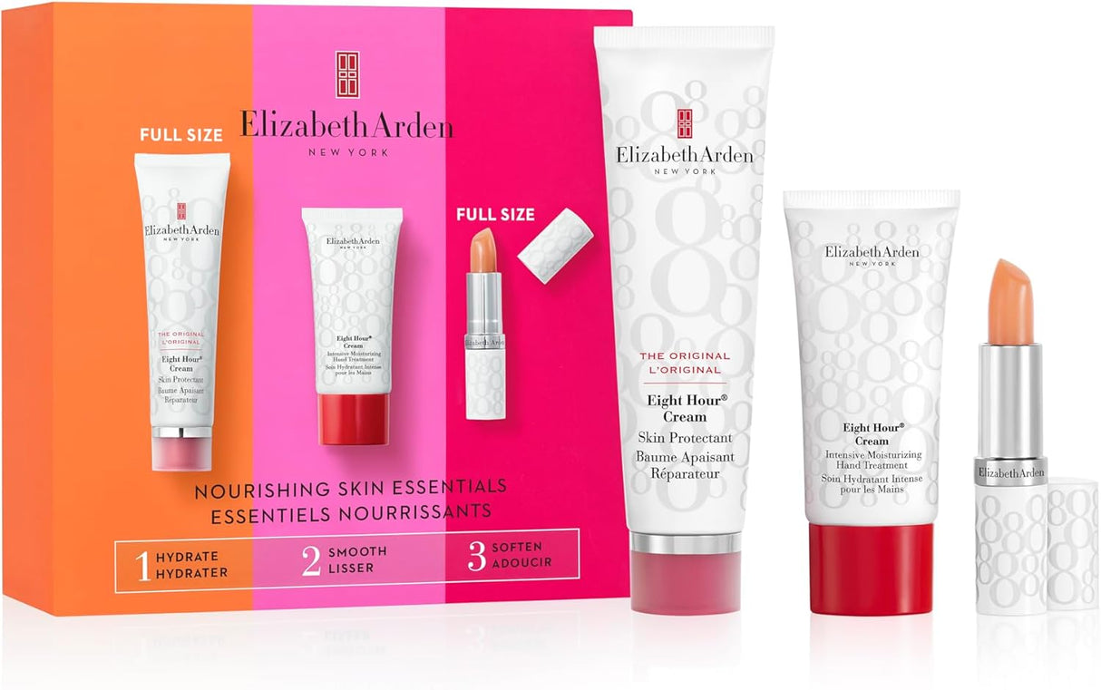 Elizabeth Arden NOURISHING SKIN ESSENTIALS Eight Hour 3-Piece Gift Set daily hydrating & nourishing skincare, luxury gifting for women.