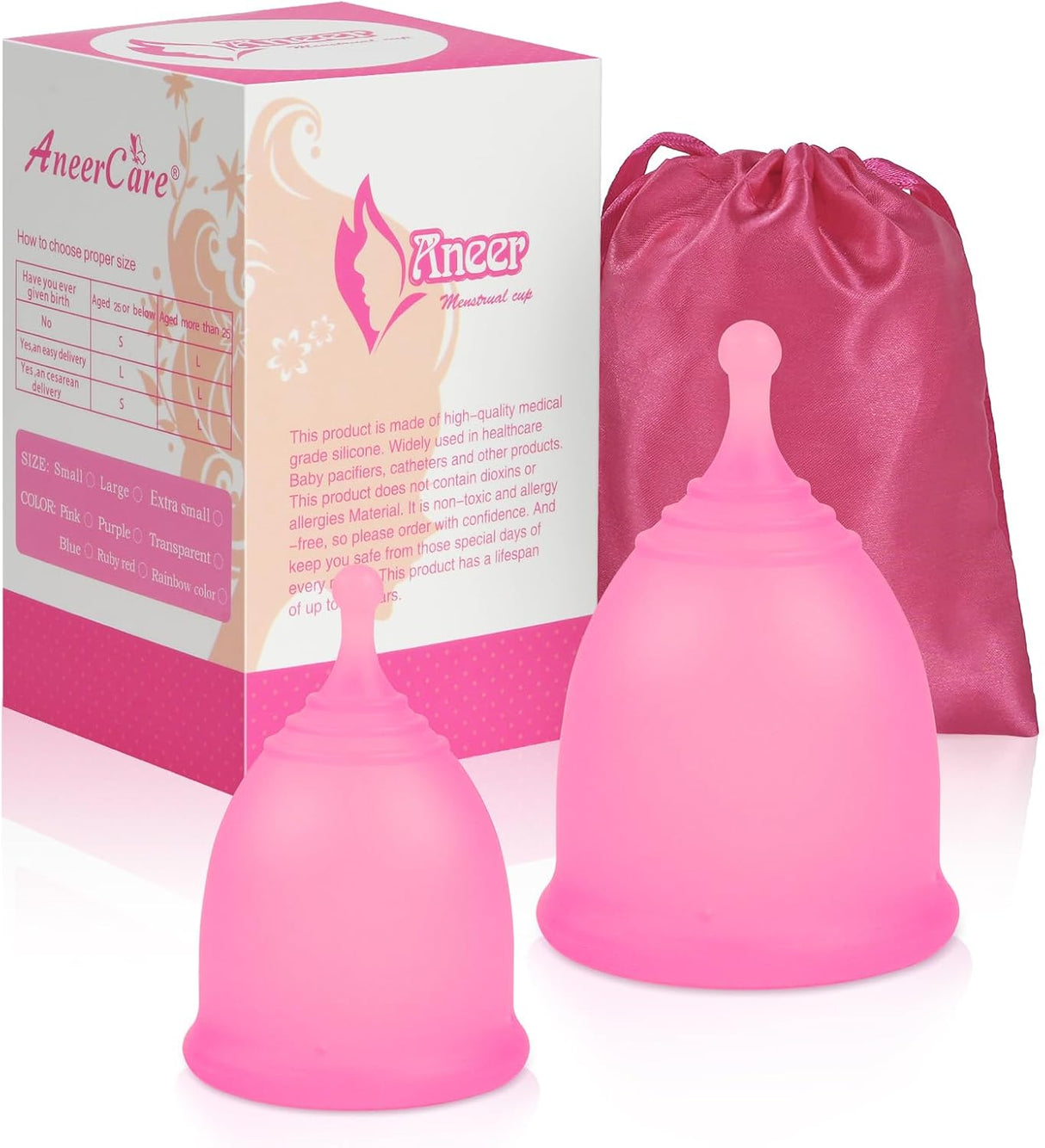 ACWOO Menstrual Cup, 2PCS Medical Grade Silicone Period Cup (S & L Size), Soft Comfortable Reusable Menstruation Cups, Feminine Care Hygiene Products, Better Alternative to Sanitary Pads & Tampons.