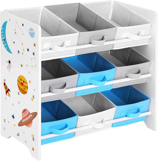 SONGMICS Children's Storage Shelf for Toys and Books, 9 Removable Boxes Non-woven Fabric, for Children's Room, Playroom, Nursery, School, 62.5 x 29.5 x 60 cm, Space Pattern, White GKR33WT.