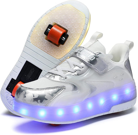 LED Light-Up Roller Skate Shoes with Retractable Wheels-Stylish Trainers for Boy, Girl, Kids, USB Rechargeable, Shiny Luminous Sneakers - Perfect for Party, Birthday, Christmas, Enhanced Safety.