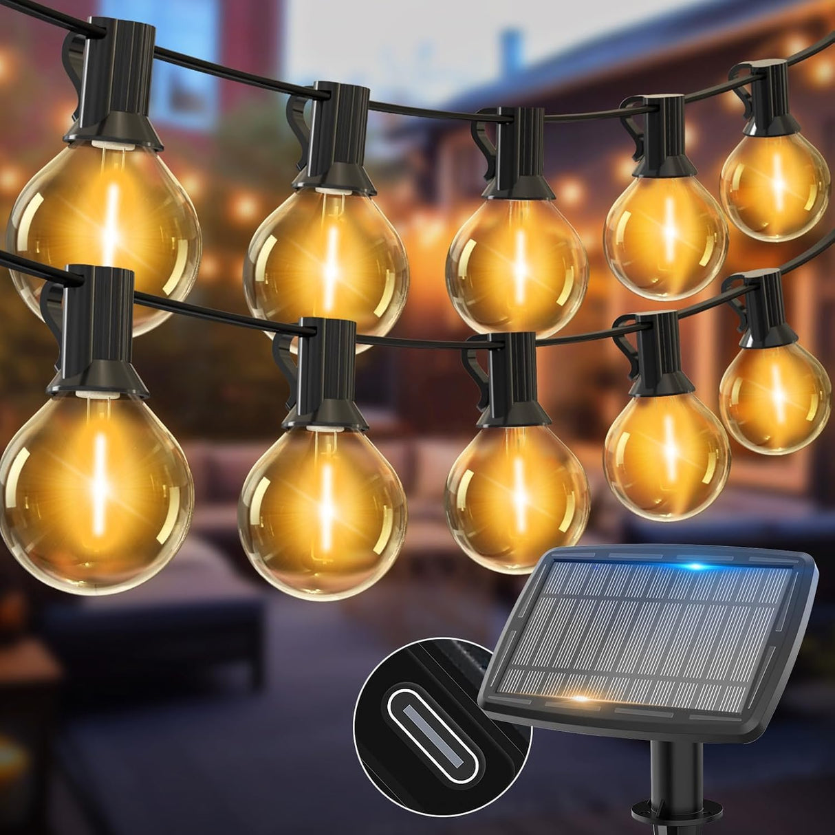 Woolmug 119.7FT Solar Festoon Lights Outdoor, 50+3 G40 LED Solar Powered Garden String Light Shatterproof Bulbs, Waterproof 5 Modes Hanging Patio Lighting for Outside Pergola Yard Party Gazebo.