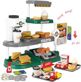 deAO Pretend Play Fast Food Set for Kids, 71PCS Fast Food Toys with Cash Register & Drink Dispenser, Play Kitchen Food Toy with Hamburger, Sandwich and Fries for 3+ Years Old Boys Girls (Green).