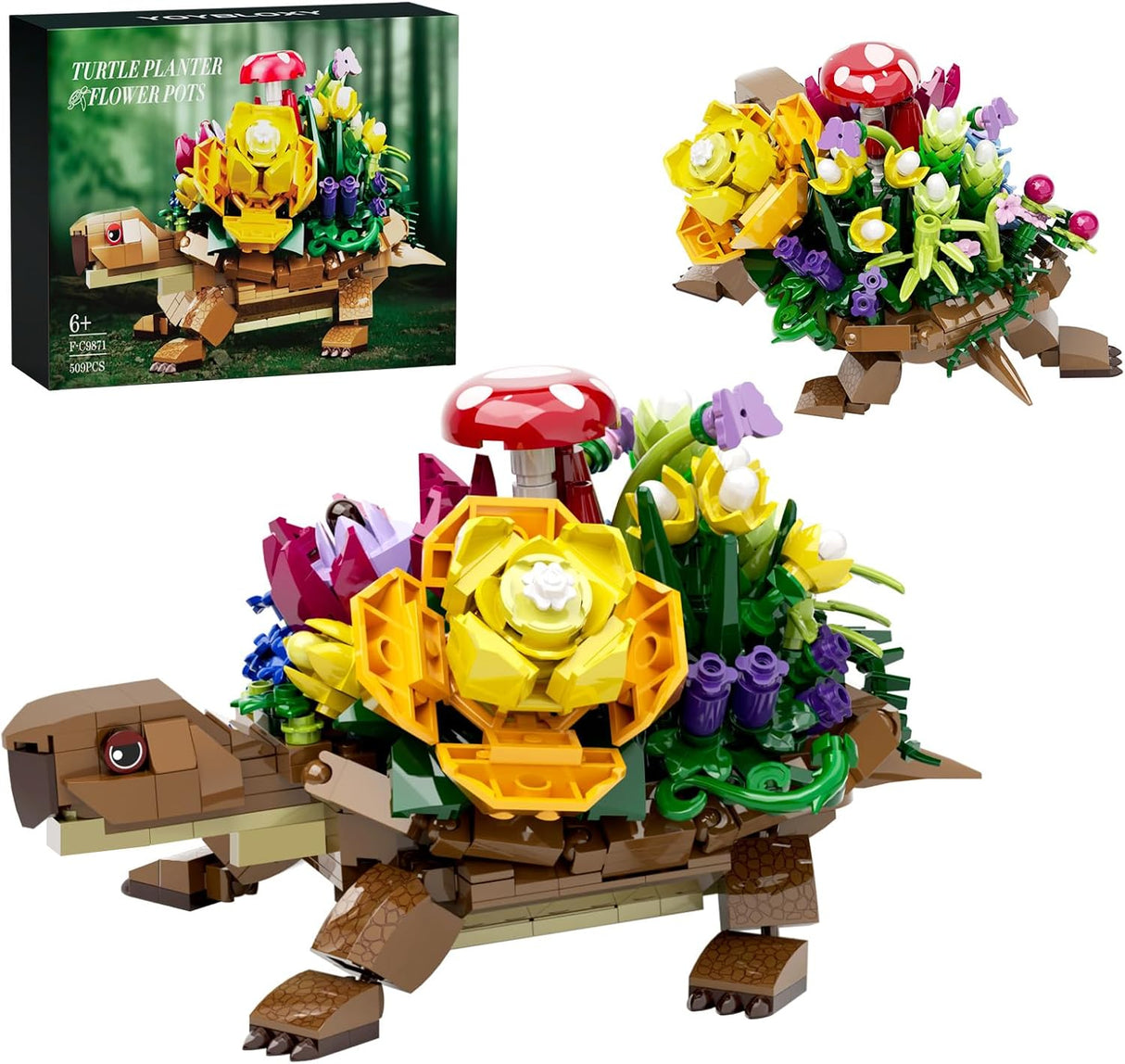 Millionspring Turtle Animal Toy Building Set,Sea Turtle with Planter Flower Pots Building Block,Fun Build for Adults Kids Ages 7 8 9+ Birthday Gift for Boys Girls(509Pcs).