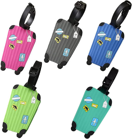 Luggage Tags,5pcs Suitcase Tags,Silicone Luggage Tags,Suitcase Luggage Tags Business Card Holder,Travel Tags with Name ID Card,for Travel Vacation Luggage Storage,Prevent Lost Luggage(5 Color).