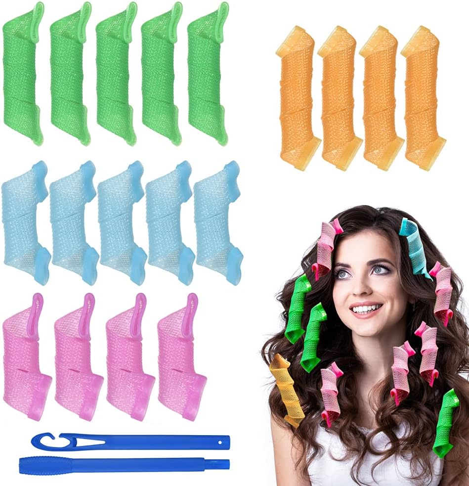 URAQT Hair Rollers for Long Hair, 55cm Spiral Curlers, No Heat Hair Curlers Styling Kit with Styling Hooks, DIY Hairstyle Styling Tools for Women Girls (20 Pack).