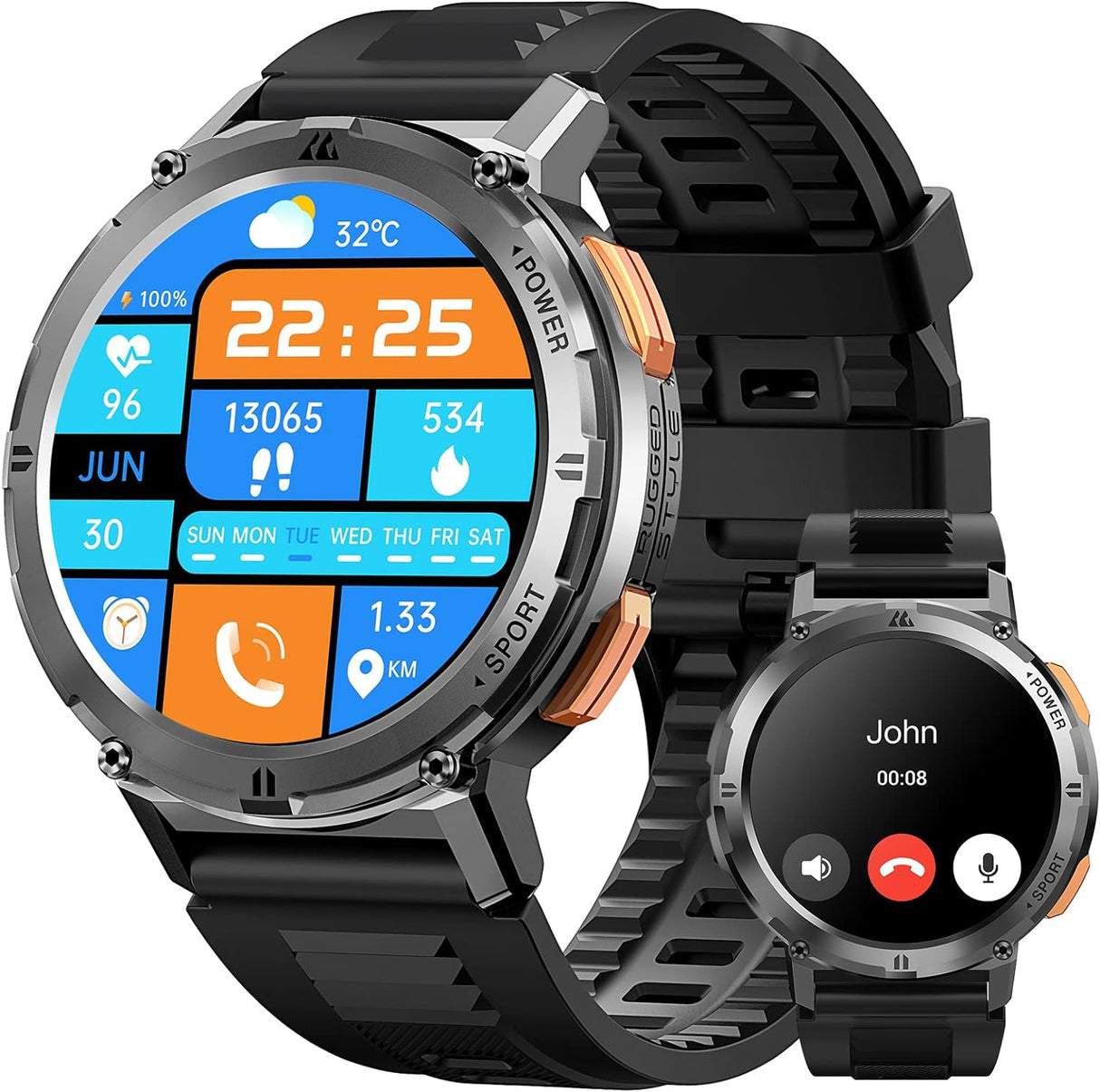 KOSPET Smart Watch for Men, 1.43” AMOLED Touch Screen Sport Watches with Heart Rate Monitor, SpO2, Fitness Smartwatch with 5ATM IP69K Waterproof,70 Sports Modes, 24H Sleep Tracking.