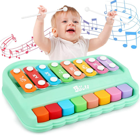 Baby Xylophone Toy for 1 Year Old Kids, 2 in 1 Musical Instrument Toy for 6 12 18 Months Toddlers, Birthday Gift for 1 Year Old Boys Girls, Xylophone Music Toy with 8 Notes Piano Keyboard and 2 Sticks.