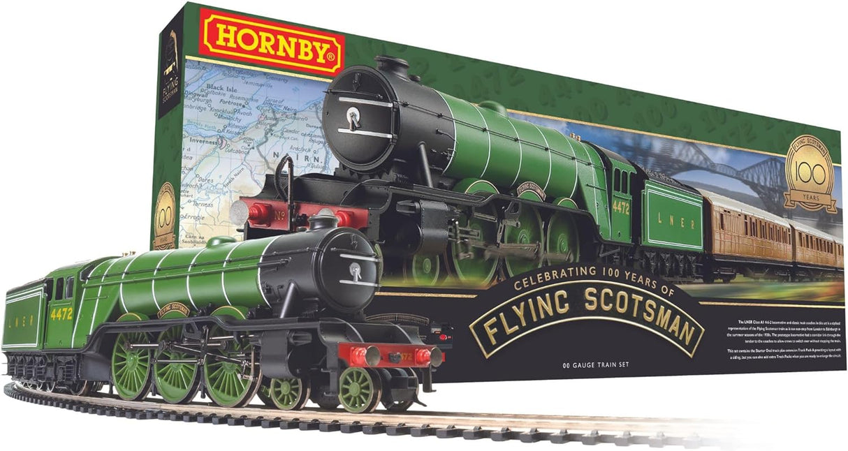 Hornby Train Set - R1255M Flying Scotsman Analogue OO Gauge Locomotives Model Railway Train Sets, Starter Electric Model Train Kits - Steam Engine Model Building Kits, 1:76 Scale Model Train Gifts.