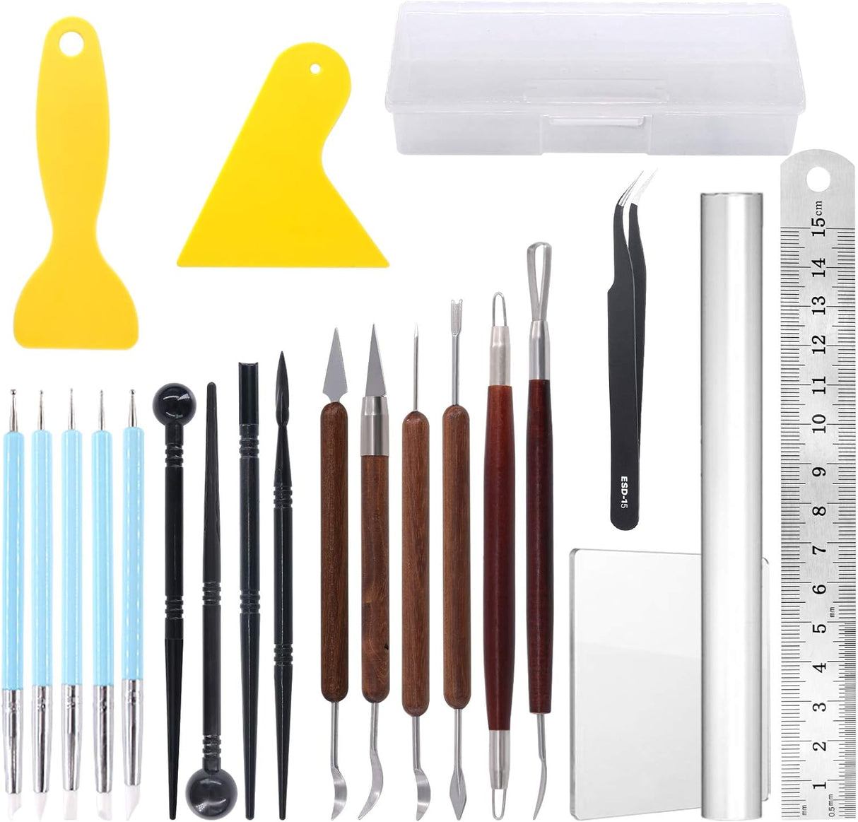 Glarks 22 Pieces Carving Modelling Clay Sculpting Tools Set Including Carving Modelling Tools kit, Plastic Modelling Tools, Ball Stylus for Embossing Art, Colouring, Nail Art Painting.