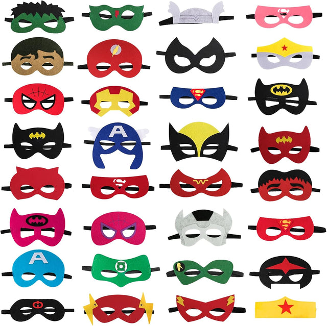 WleCrtl Superhero Masks, 32pcs Superhero Cosplay Party Masks, Super Hero Costumes Toy Birthday Favours Supplies, Boys & Girls Felt Eye Mask for Cosplay, Birthday Party or Masquerade.