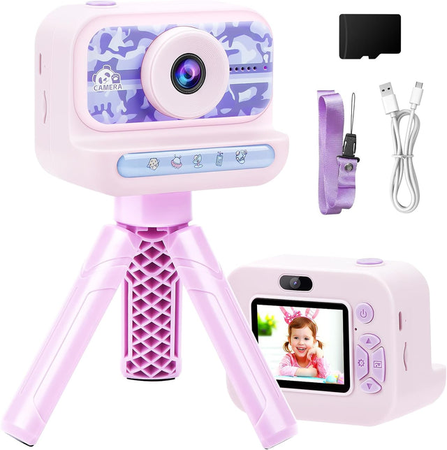 comeder Kids Camera with Tripod & 32GB Card, 1080P Video Camera for Children with Fun Games, Children's Digital Camera for Boys Girls, Dual Selfie Camera Toy for Age 4 5 6 7 8 9 10.