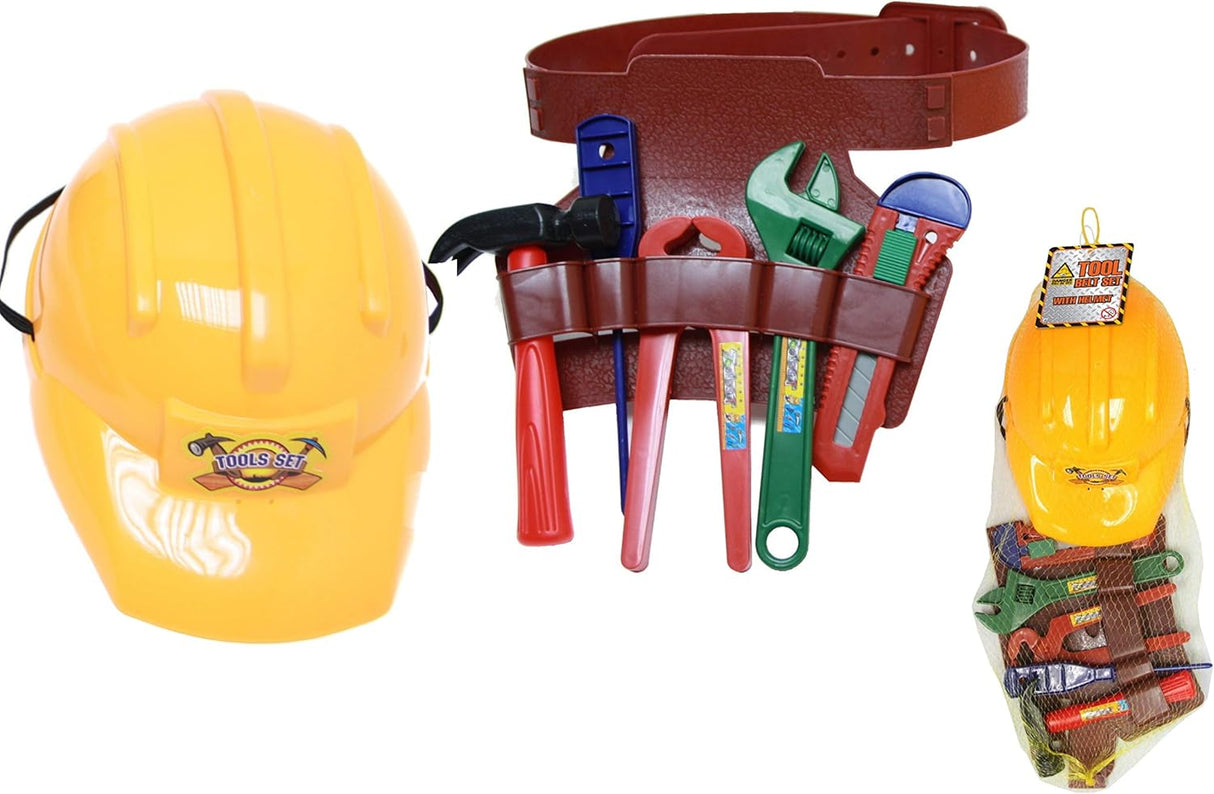 KandyToys Kids Play Pretend Dress Up Construction Helmet with Tool Belt and Toy Toolkit | Kids Toys | Builder Fancy Dress.