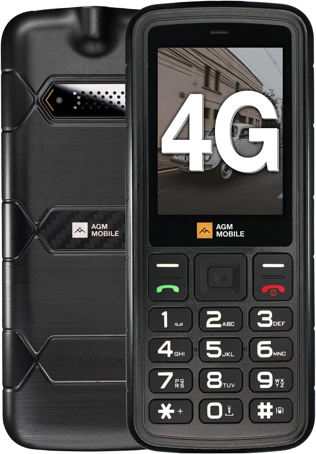 AGM M9 4G Rugged Basic Phone, Large Button Mobile Phones for Seniors, IP68/IP69K Waterproof, Drop-Proof, Large Fonts, Large Buttons, Fast Dialling, 3 Card Slots, FM Radio, Torch, 1000 mAh Battery.