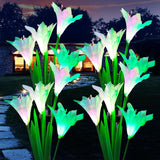 XVZ Solar Lights Outdoor Garden, 4 Pack Outdoor LED Solar Lily Flowers Lights with 7 Color Changing, LED Solar Garden Stake Lights for Garden Patio Yard Pathway Party Wedding Fence - Purple