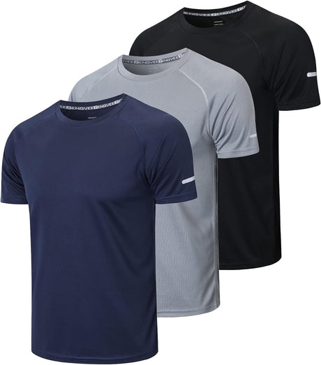 HUAKANG 3 Pack T Shirts Men Breathable Sport Shirts Men Cool Dry Running Tops Short Sleeve Gym Tops Athletic for Men.