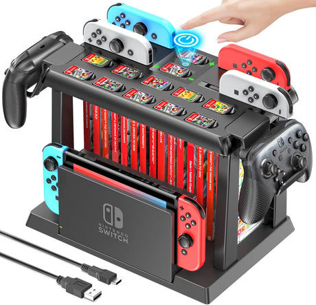 Switch Games Organizer Station with Controller Charger, Charging Dock for Nintendo Switch & OLED Joycons, Tokluck Switch Storage and Organizer for Games, TV Dock, Accessories Kit Storage.