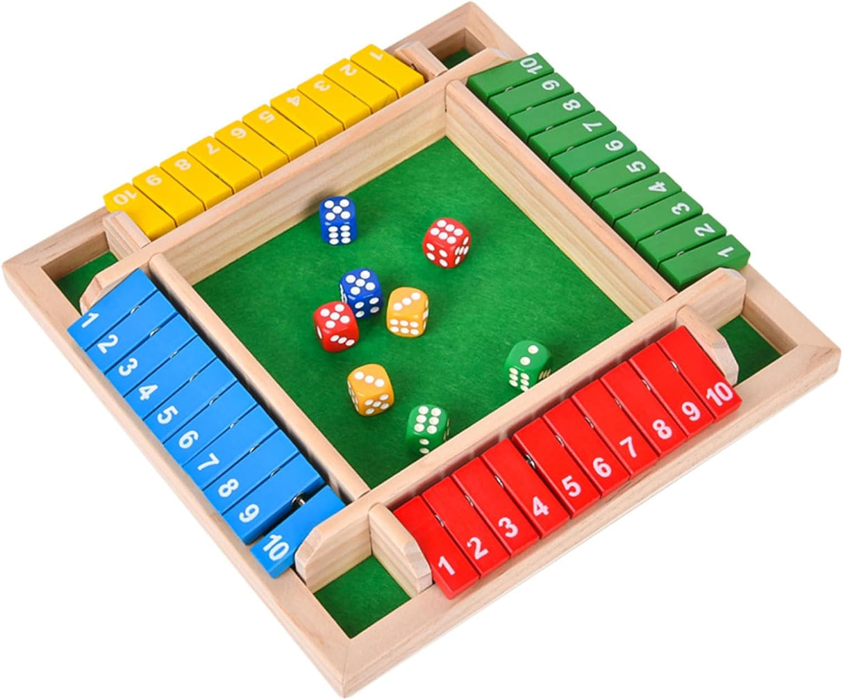 EACHHAHA Shut The Box Game 4 Player -Wooden Table Game,Dice Games,Travel Game,Wooden Board STEM Learning Traditional Family Game for Kids（Multicolor）.