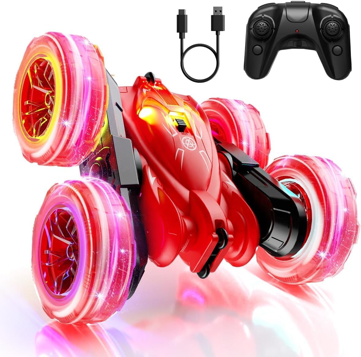 ifollower Remote Control Cars, Direct Charge 4WD Monster Truck Double Sided 360°Flip Rotation, 2.4GHz Cool LED Stunt RC Car, Off Road Crawler Toy Cars for 3-12 Years Boys Girls Gift.