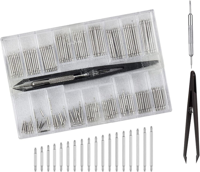 adspow 144 x Spring Bars for Watch Bracelet Pins 8-25 mm Stainless Steel Watch Strap Repair Kit.