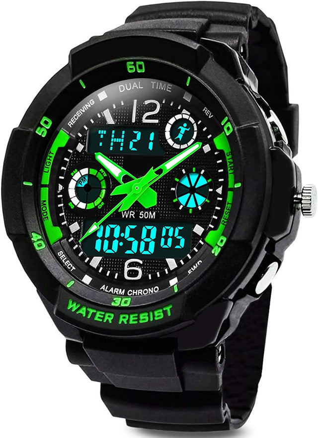 VDSOW Digital Watches for Kids Boys - 50M Waterproof Outdoor Sports Analogue Watch with Alarm/Timer/Dual Time Zone/LED Light, Childrens Electronic Shock Resistant Wrist Watches for Junior Teenagers.