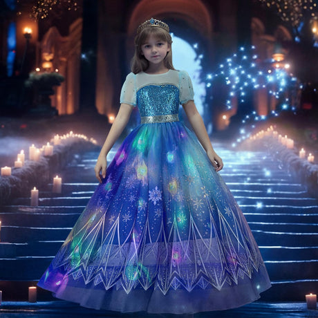 Foierp Light Up Princess Dresses for Girls Elsa Sleeping Beauty Dress up for Kids Princess Costume with Skirt Hem for Party Birthday Halloween Christmas Carnival.