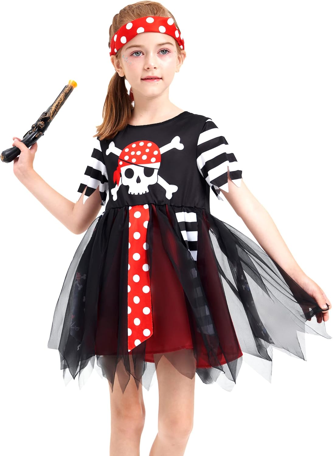 IKALI Girls Pirate Dress Up Set, Kids Captain Costume for Halloween, School Pretend Play 3-10Y.