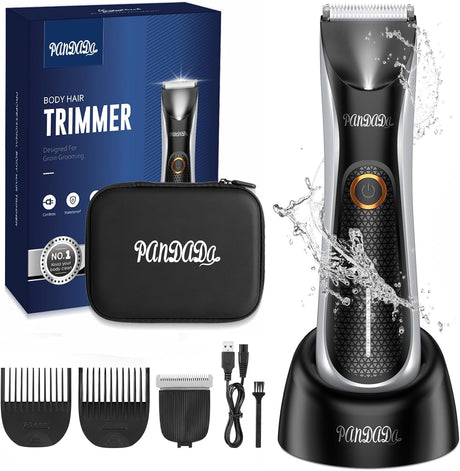 Body Hair Trimmer for Men, Electric Ball Shaver Groomer with LED Light, Adjustable Guard, Waterproof, Rechargeable - Wet/Dry Privates Groomer - Male Groin Hair Trimming Hygiene Razor.