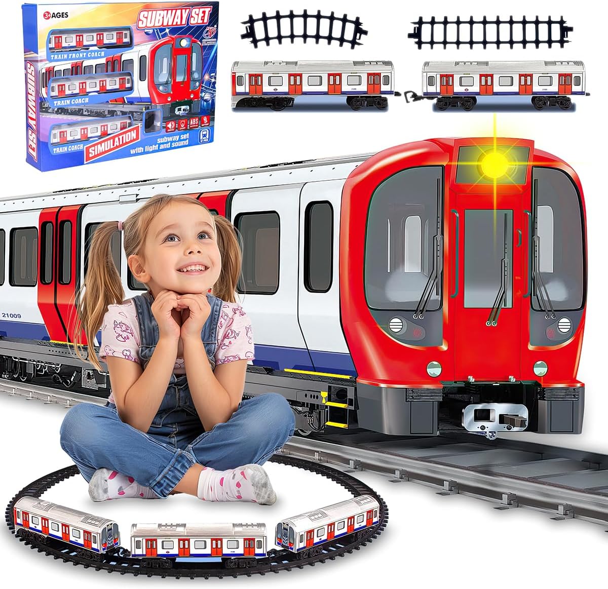 Xwin Sportseries Electric Metro Train Set for Kids Interactive Train Toy with Realistic Lights & Sounds, With Track & Traffic Signs, Inspired by London Underground, Gift For Children Ages 3+.