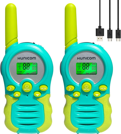 Walkie Talkies Rechargeable for Kids - Boys Girls Electronic Toys Birthday Gifts Two Way Radio with Flashlight Backlit LCD VOX (Chargeable Cyan).