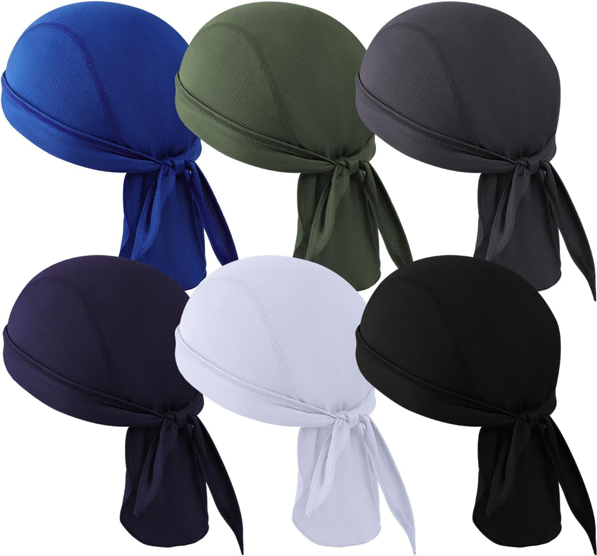 6 Pcs Sweat Wicking Head Wrap Helmet Liner Skull Cap Breathable Dew Do Rags Adjustable Cycling Cap for Outdoor Activities.