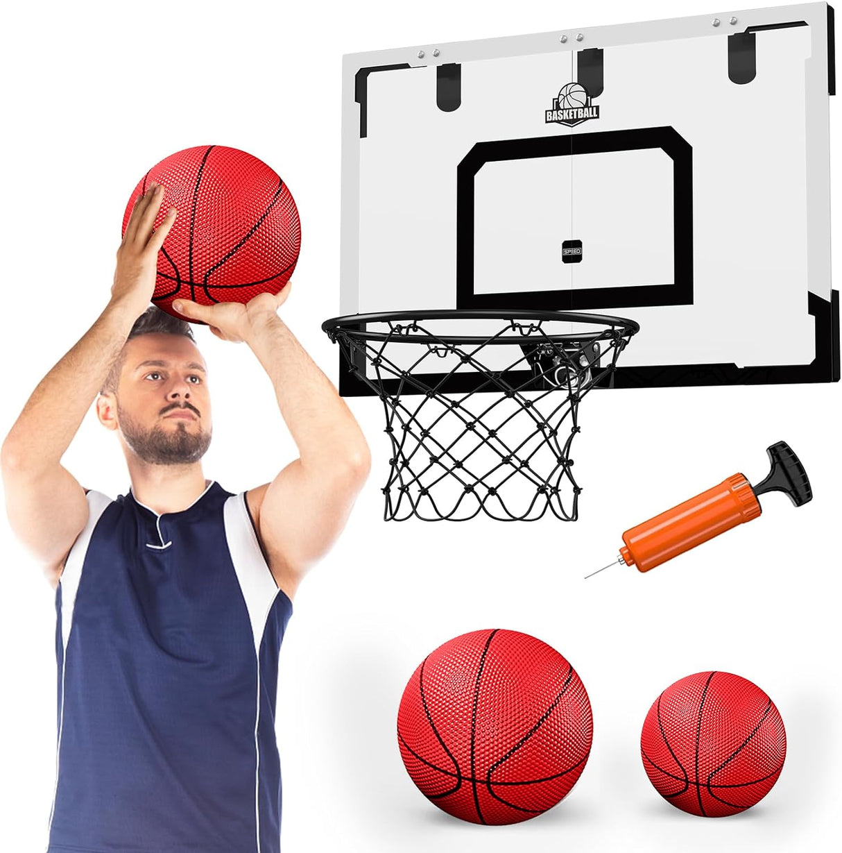 24" x 16" Large Basketball Hoop Indoor, Over Door Basketball Hoop with Sturdy Backboard, Big Basketball Toys Gifts Ideas for Man Kids Teens Adults Boys Girls.