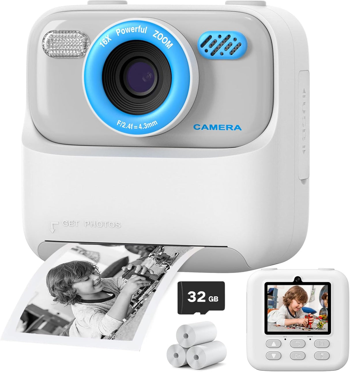 Upgrade Kids Camera Instant Print for Boys and Girls, 1080P HD Dual-Lens Selfie Digital Camera with Print Paper & 32G Card, Christmas Birthday Gifts Toys for Toddler and Teenagers Age 3-16 Years Old.