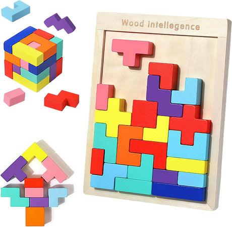 EACHHAHA 3 in 1 Wooden Intelligence Puzzles Set,Tangram puzzles,Bright colors, Improve color recognition and logic abilities,Building Blocks Game,Puzzles for Kids.